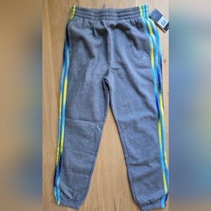 Adidas Kids Gray Fleece Sweats with Blue and Yellow Side Stripes
